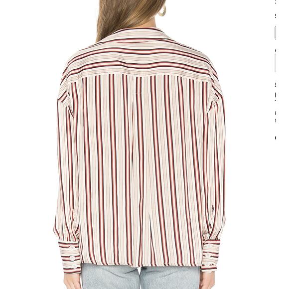 Free People Mad About You Red Striped Satin Deep Neckline Button Up Shirt Large - Picture 4 of 9